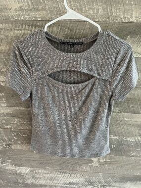 HYFVE Grey Ribbed Cutout Crop Top